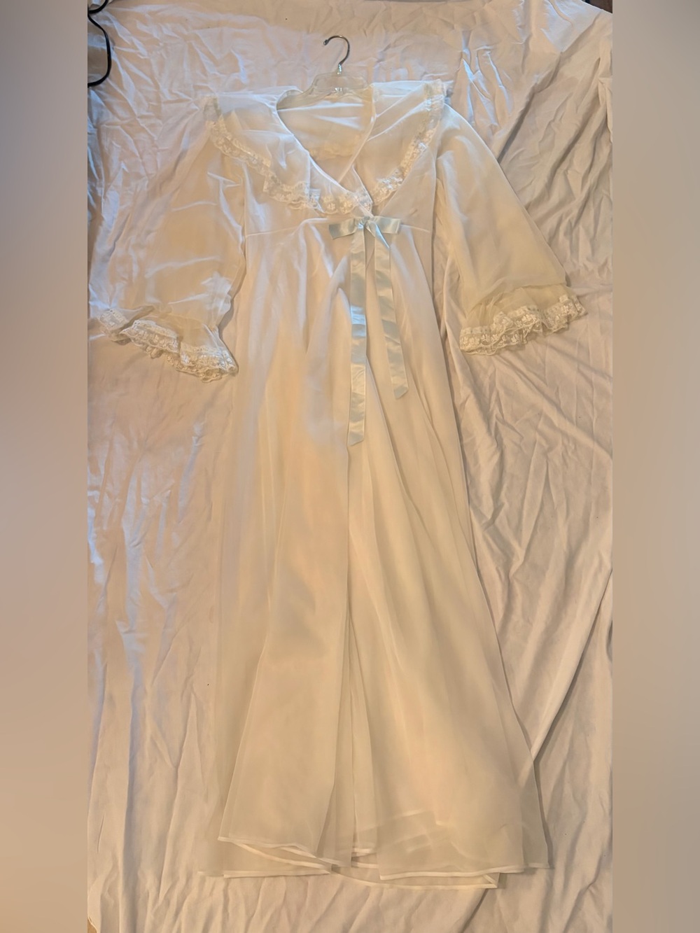 Vintage Shadowline White Sheer Nylon Peignoir Robe 1980s - Picture 16 of 16